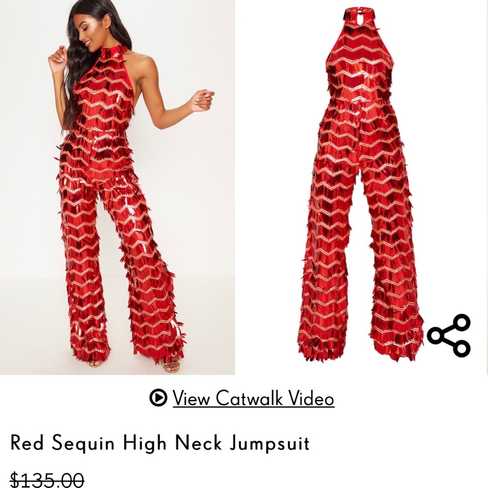 Red sequin high neck jumpsuit
